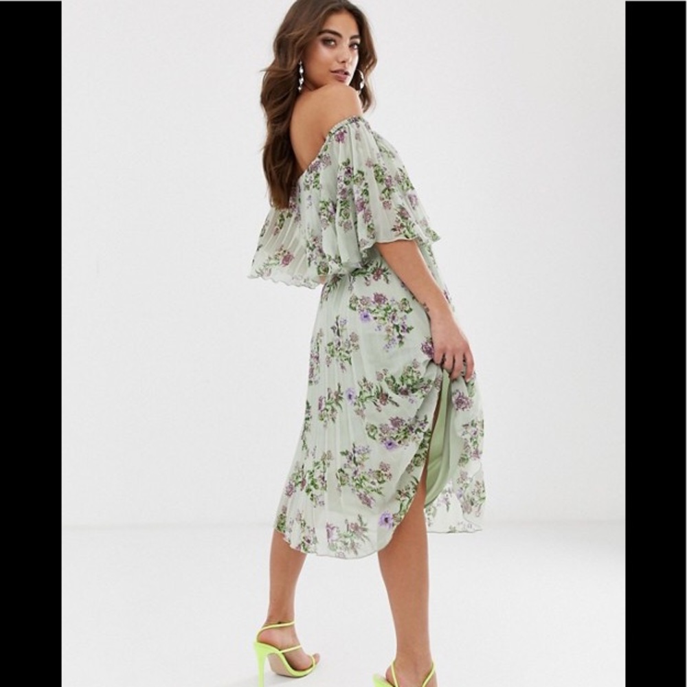 ASOS Pleated Floral Off the shoulder Dress